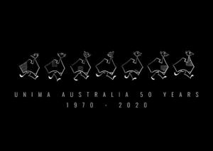 7 white emus on black background